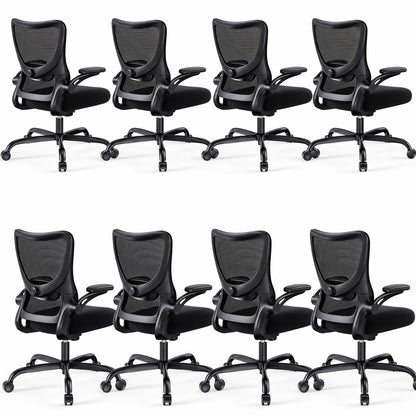 Marsail Bürostuhl Ergonomisch, Schreibtischstuhl mit 3D PU Armlehnen und Verstellbarer Lendenwirbelstütze, Drehstuhl Höhenverstellung und Wippfunktion, schreibtischstuhl aus Mesh, Bis 136kg,5pcs
