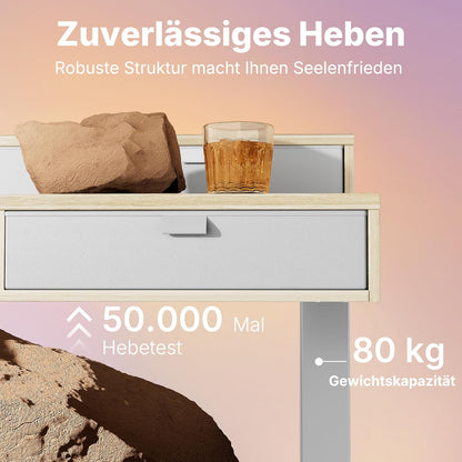 HUANUO 80 x 53 cm Höhenverstellbarer Schreibtisch mit Schubladen, kompatible C-Klemme-Halterung, Schreibtisch Höhenverstellbar mit 4 Gedächtnis-Höheneintellungen