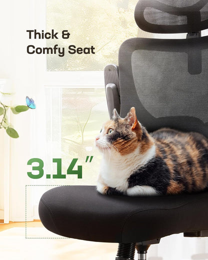 Marsail Ergonomic Office Chair with Adjustable Headrest, Lumbar Support and 3D Folding Armrests, Computer Chair with Height Adjustment, Swivel Chair up to 136kg/300kg