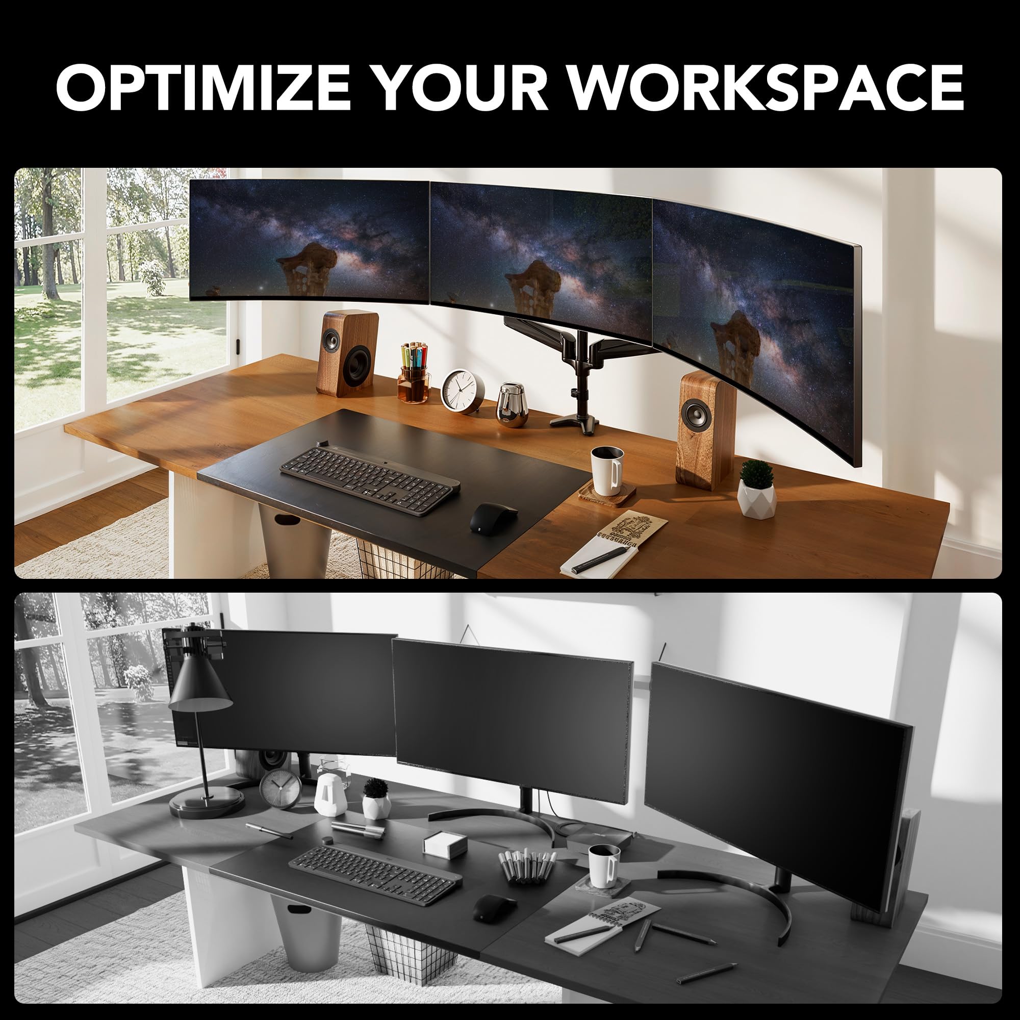 Brazo triple para monitor de 17-32" con ajuste de altura - Plata
