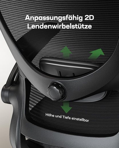 Marsail Bürostuhl Ergonomisch, Schreibtischstuhl mit 3D PU Armlehnen und Verstellbarer Lendenwirbelstütze, Drehstuhl Höhenverstellung und Wippfunktion, schreibtischstuhl aus Mesh, Bis 136kg,2pcs