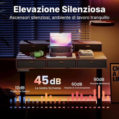 HUANUO 120 x 60 cm Scrivania con Cassetti, Compatibile Supporto a Morsetto a C, Scrivania Regolabile in Altezza, Scrivania Stand Up Ufficio Domestico 4 Altezza