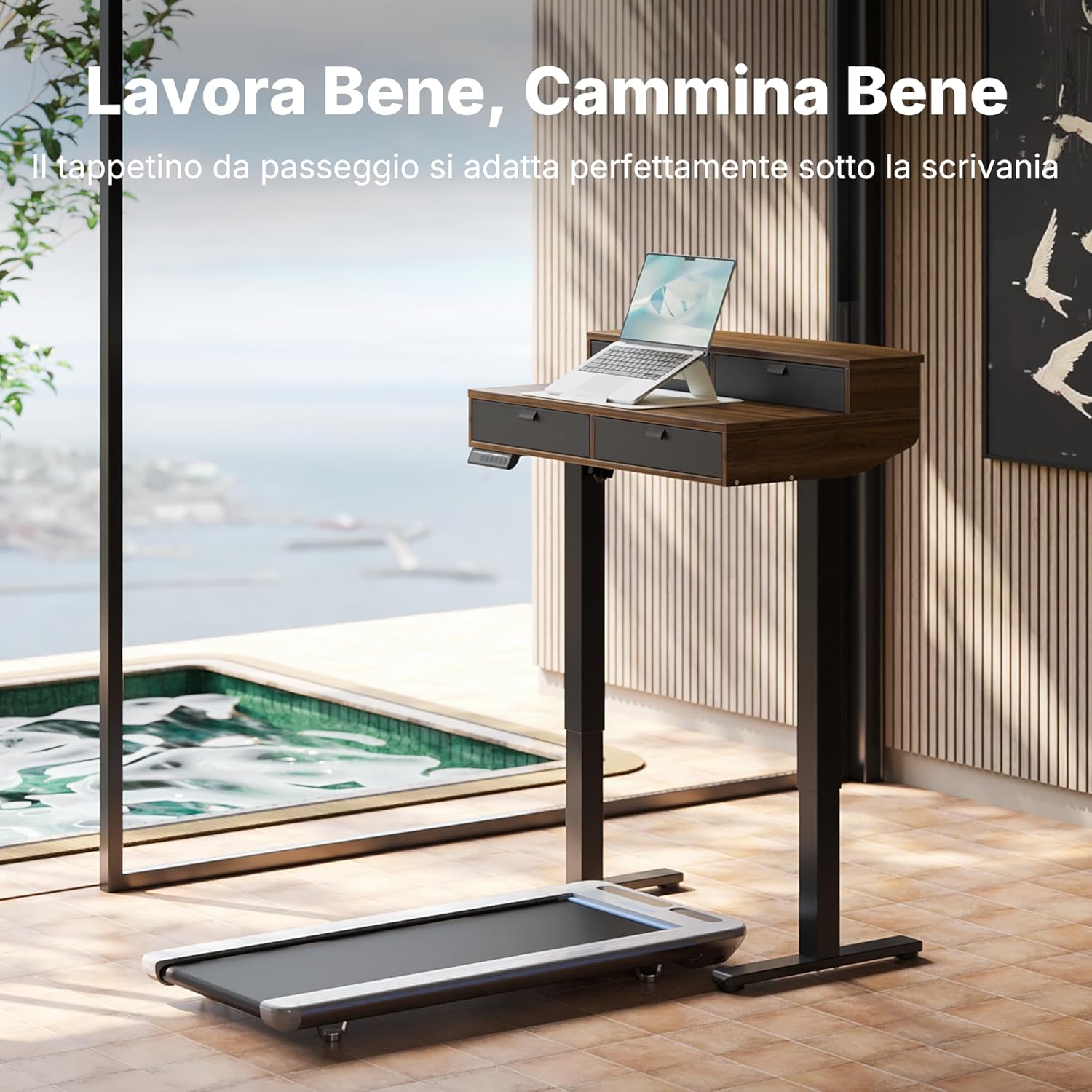 HUANUO 80 x 53 cm Piccola Scrivania con Cassetti, Compatibile Supporto a Morsetto a C, Scrivania Regolabile in Altezza, Scrivania Stand Up Ufficio Domestico 4 Altezza