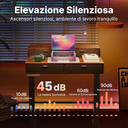 HUANUO 80 x 53 cm Piccola Scrivania con Cassetti, Compatibile Supporto a Morsetto a C, Scrivania Regolabile in Altezza, Scrivania Stand Up Ufficio Domestico 4 Altezza