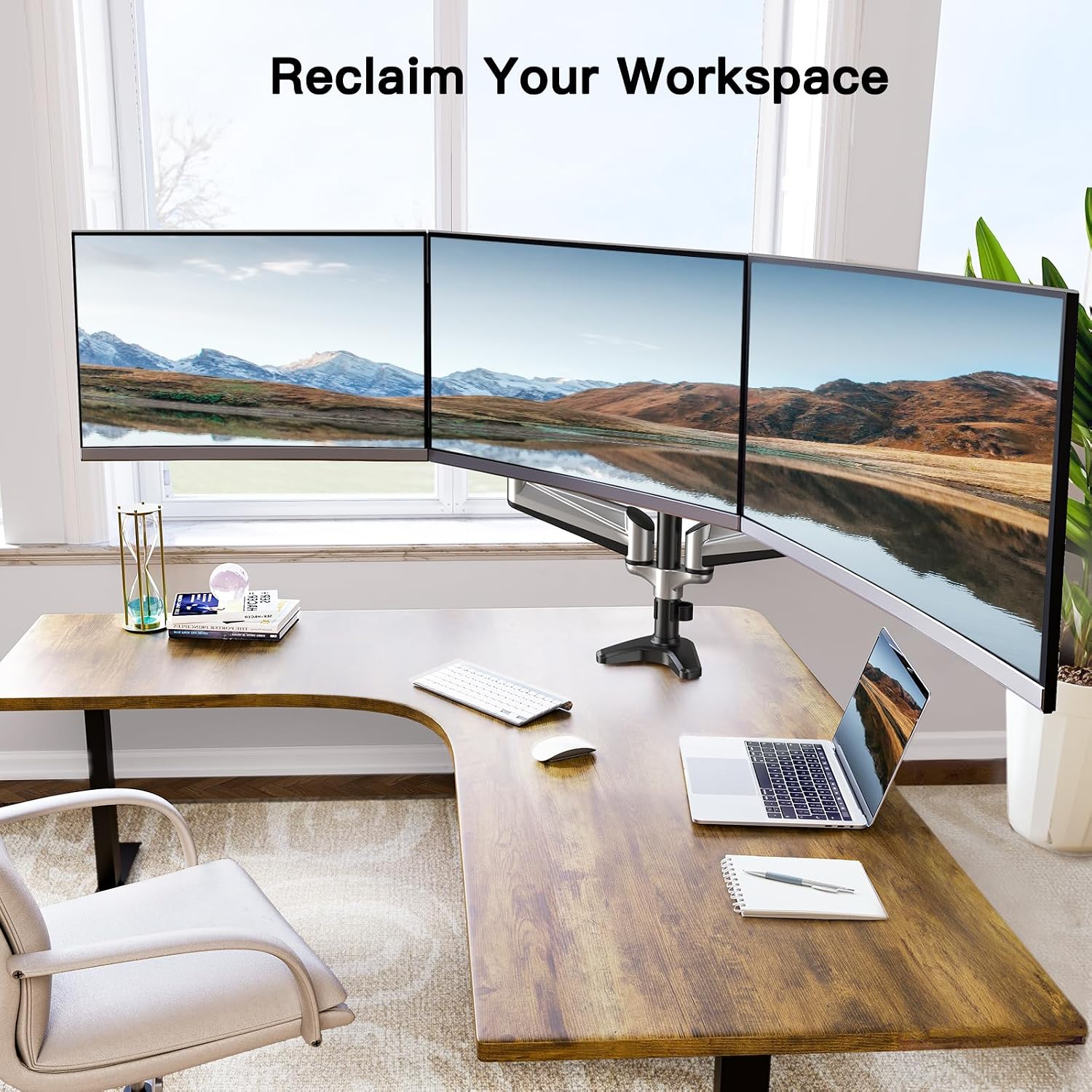 Brazo triple para monitor de 17-32" con ajuste de altura - Plata