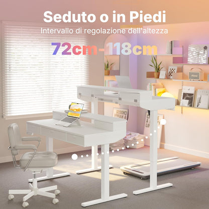 HUANUO 120 x 60 cm Scrivania con Cassetti, Compatibile Supporto a Morsetto a C, Scrivania Regolabile in Altezza, Scrivania Stand Up Ufficio Domestico 4 Altezza