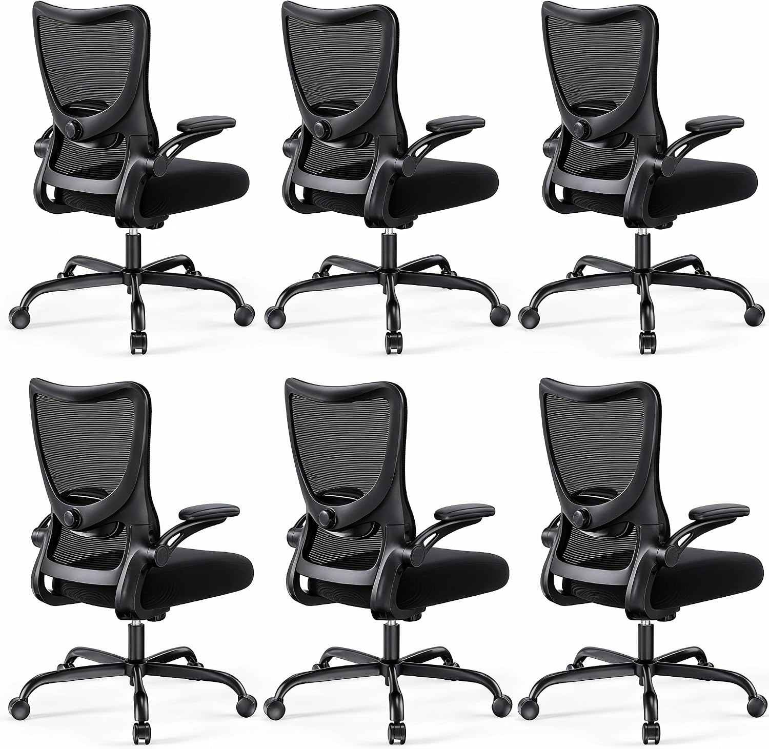 Marsail Bürostuhl Ergonomisch, Schreibtischstuhl mit 3D PU Armlehnen und Verstellbarer Lendenwirbelstütze, Drehstuhl Höhenverstellung und Wippfunktion, schreibtischstuhl aus Mesh, Bis 136kg,6pcs