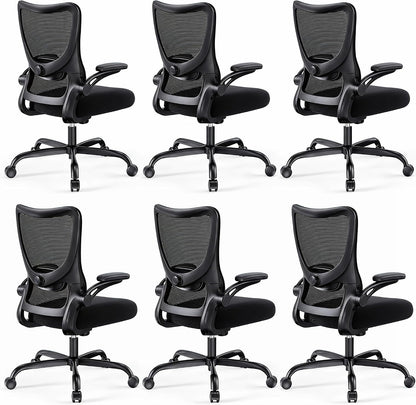 Marsail Bürostuhl Ergonomisch, Schreibtischstuhl mit 3D PU Armlehnen und Verstellbarer Lendenwirbelstütze, Drehstuhl Höhenverstellung und Wippfunktion, schreibtischstuhl aus Mesh, Bis 136kg,6pcs