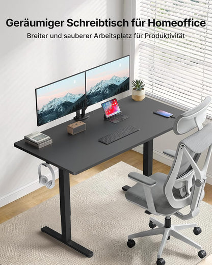 HUANUO Höhenverstellbarer Schreibtisch 120x80cm mit USB-C- & USB-A-Ladeanschluss, Höhenverstellbar von 72-118cm,4 Gedächtnis-Voreinstellungen, Kabelmanagement & Haken