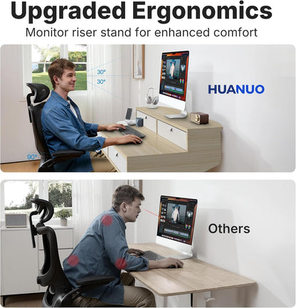 HUANUO 32 x 20 inch Electric Standing Desk with 4 Drawers, Adjustable Height Sit Stand Home Office Desk C-Clamp Mount Compatible, Ergonomic Stand up Desk with 4 Preset Heights, Natural