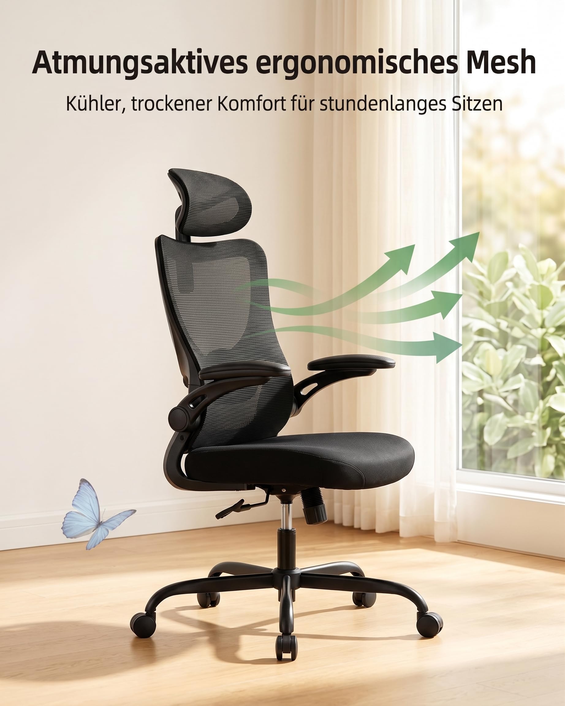 Sedia ergonomica con braccioli 3D HUANUO