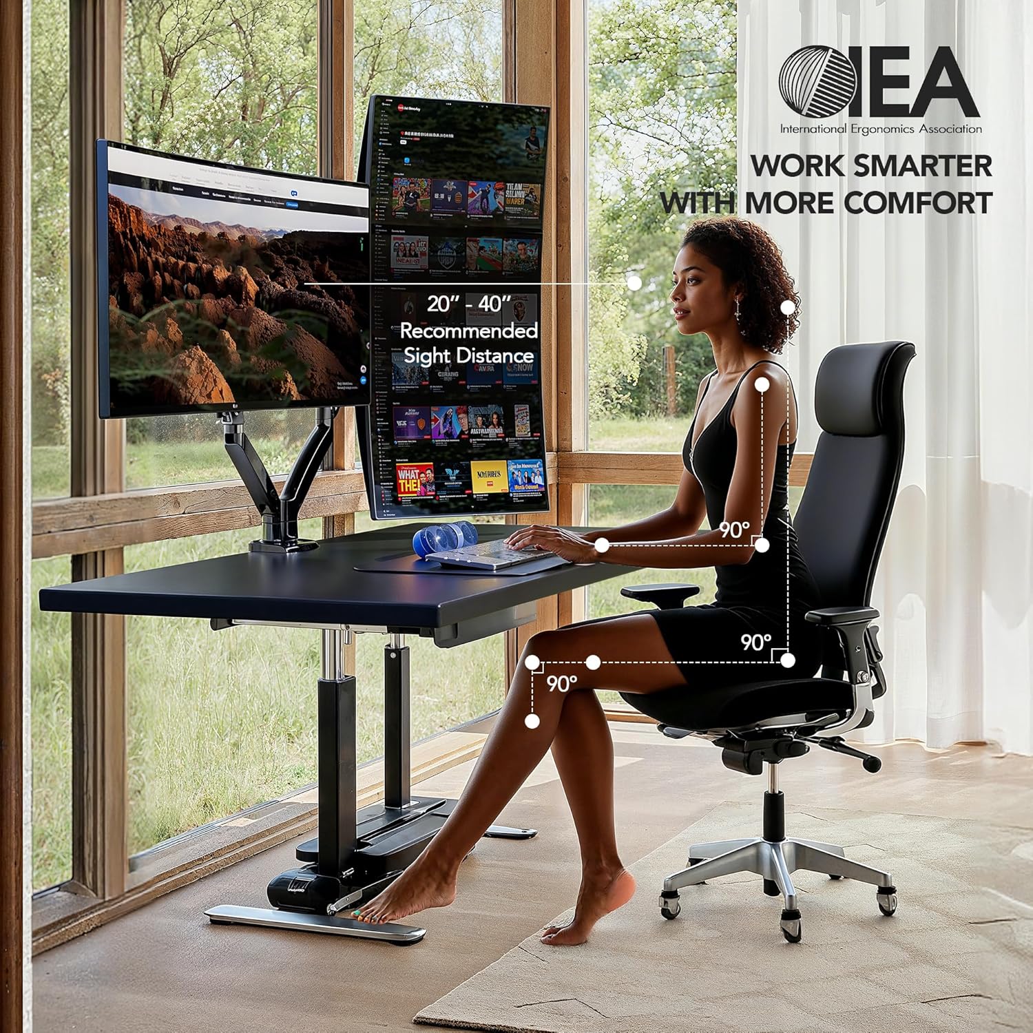 HUANUO Gaming Monitor Halterung 2 Monitore, Stabile Bildschirm Halterung für 13″–40″, Höhenverstellbar & Ergonomisch, mit USB, VESA & C-Klemme/Öse, bis 12 kg pro Arm