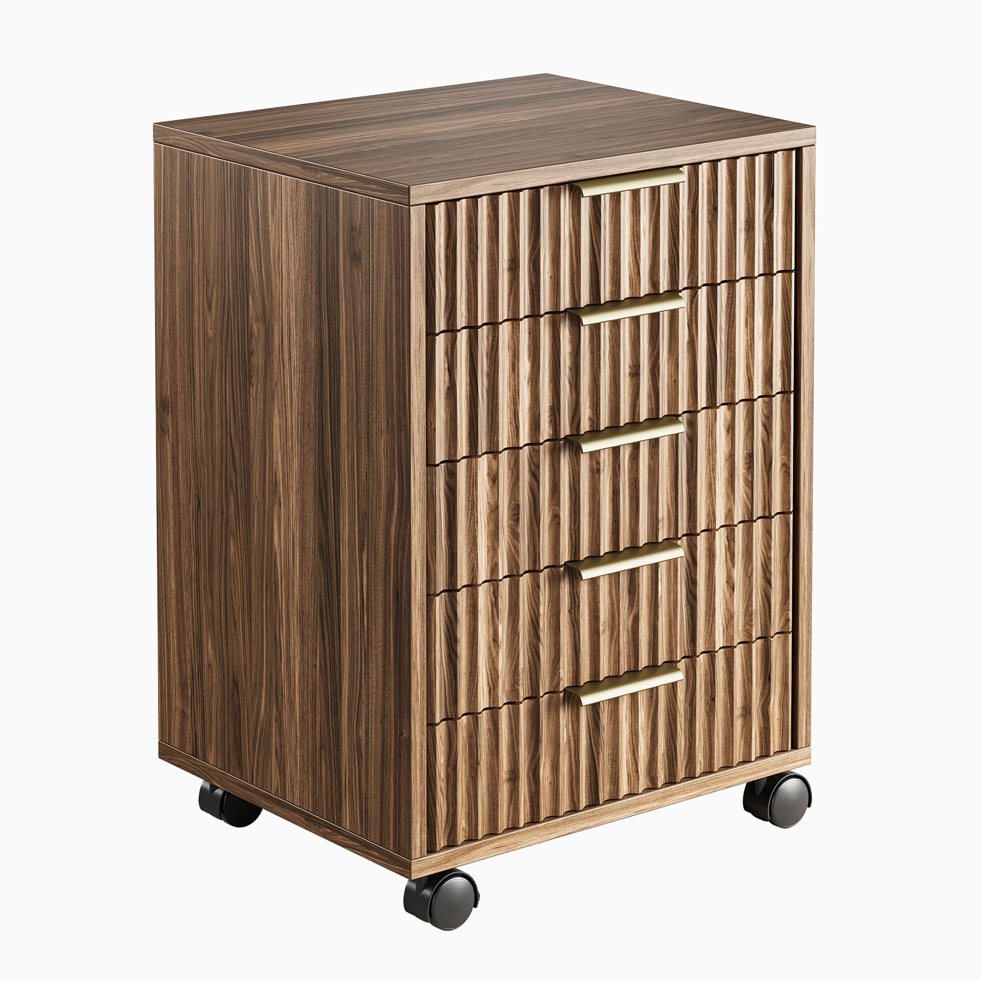 Fluted 5 - Drawer Mobile Cabinet - Fluted - Dark Walnut
